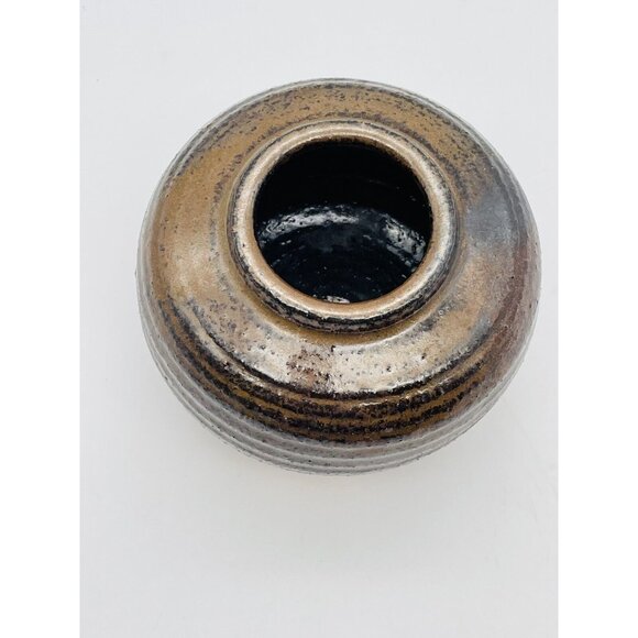 Studio Pottery Sandstone Two Tone Brown Glazed Small Vase - Picture 2 of 7